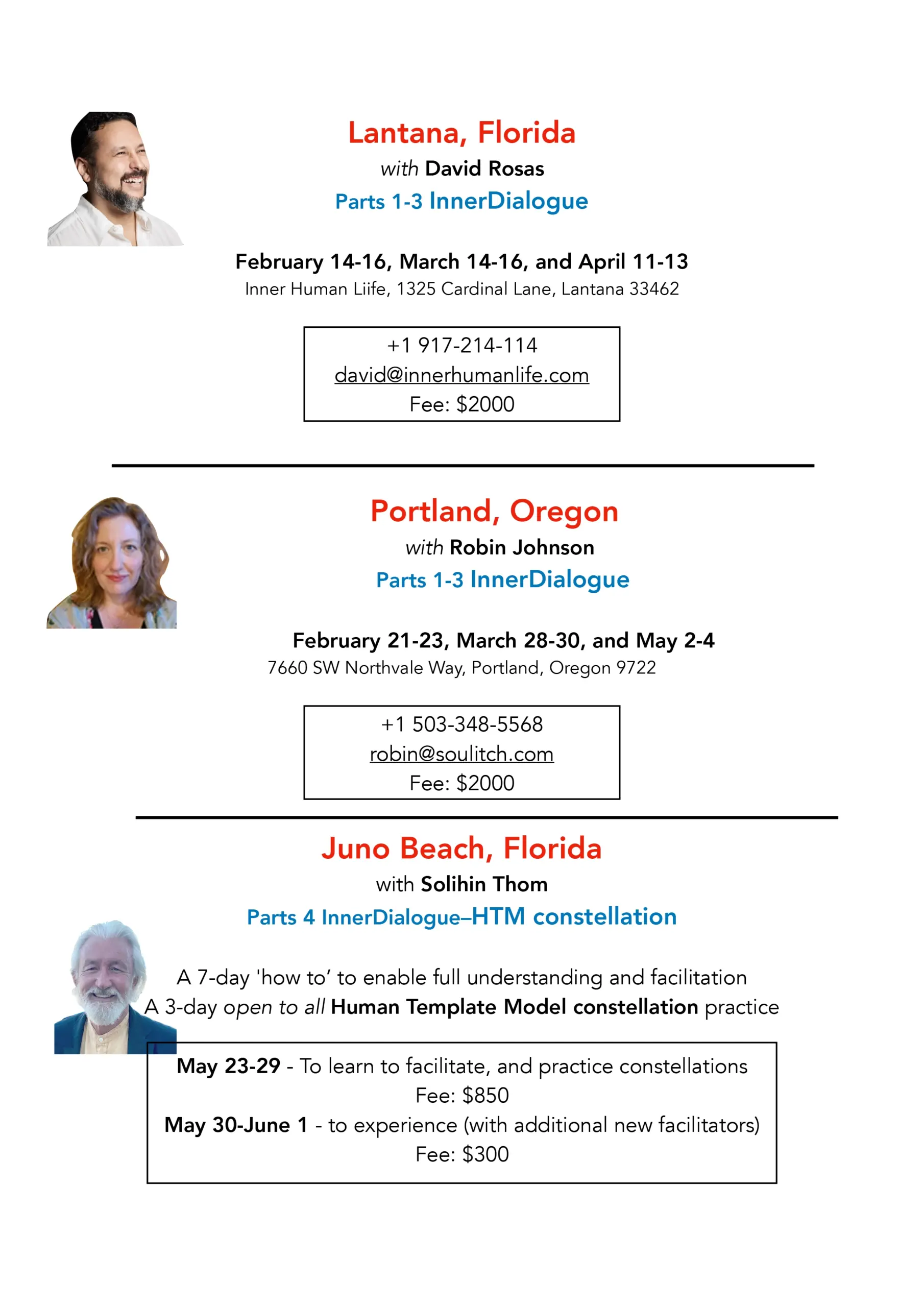 Workshops 2025 Oregon and Florida